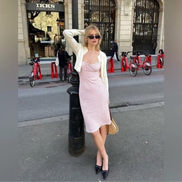 Realisation Par Elsa Gingham Pink Midi Dress Size Small - Picture 1 of 8